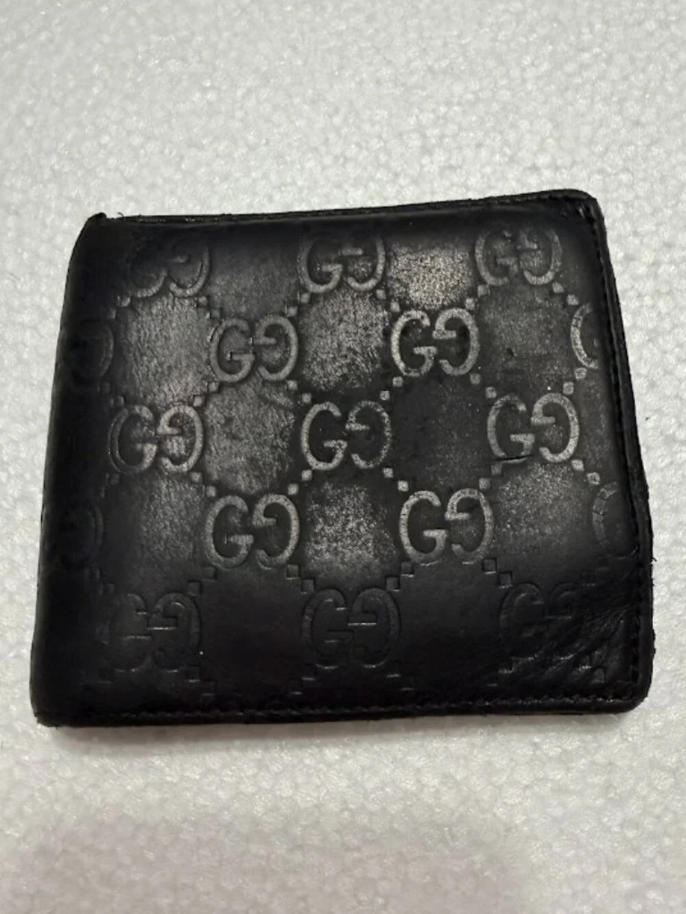 Gucci Guccissima Black Leather Bifold Wallet Coin Pocket Men's GG Monogram